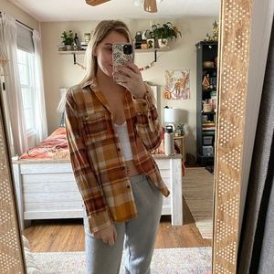 Universal Thread Orange Plaid Button Up Long Sleeve Shirt